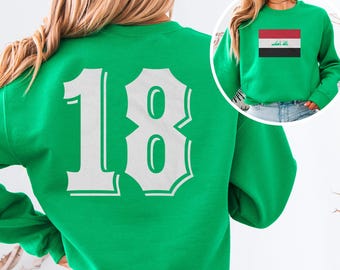 Iraqi Tribute Design 2-Sided Player Graphic, Football Inspired Iraq #18 Jersey Style, Soccer USA 2026 World Fans Unisex T-Shirt