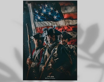 1776-2026 Independence Army Tribute Poster, Wall Decor USA Flag Background Style Print, 4th of July Inspired Patriot Gift Modern Home Decor