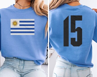 Uruguayan Tribute Design #15 Uruguay Jersey Style Football Graphic Tee, 2-Sided Soccer 2026 World USA Casual Player Unisex T-Shirt
