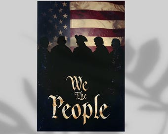 We The People National Heroes Poster, Wall Decor USA Flag Background Portrait Shapes Print, 4th of July American Pride Modern Home Decor