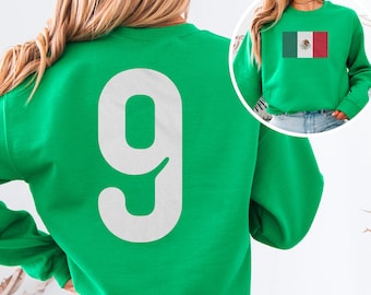 Mexico #9 Football Style Jersey Graphic Tee, 2026 World USA Soccer Tribute Design, Mexican Player Casual 2-Sided Unisex T-Shirt