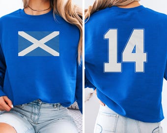 Soccer 2026 World USA Scotland #14 Jersey Style Football Inspired Graphic Tee, 2-Sided Scottish Tribute Player Design Unisex Tshirt