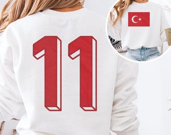 Turkish Tribute Design #11 Jersey Style Football Graphic Tee, 2-Sided Soccer 2026 World USA Casual Player Turkiye Unisex Tshirt