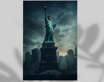 Lady Liberty City Focus Style Independence Poster, Wall Decor 4th of July Celebration Print, America 250th Anniversary Modern Home Decor