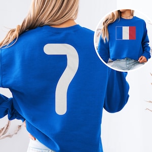 France Jersey Style T-Shirt, Number 7 Graphic Tee, Soccer Fan Apparel image 1
