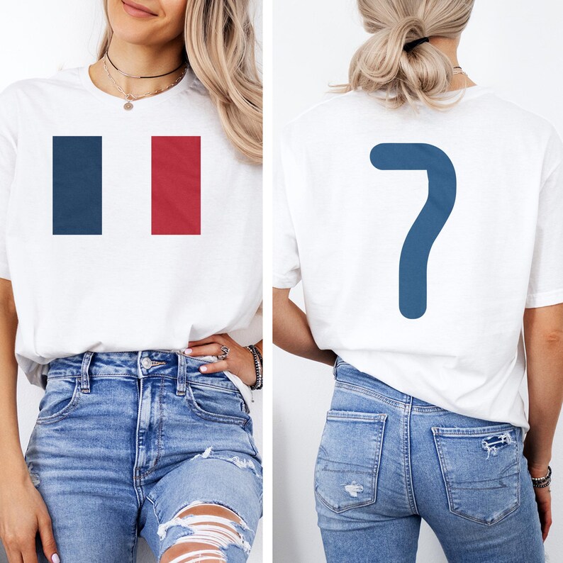 France Jersey Style T-Shirt, Number 7 Graphic Tee, Soccer Fan Apparel image 9