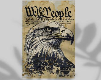 We The People 4th of July Statement Poster, Wall Decor Bald Eagle National Symbol Gift Print, 250 Years of America Retro Modern Home Decor