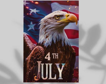 4th of July Bald Eagle Portrait Tribute Poster, Wall Decor USA Flag Background Inspired Print, Patriotic Style Dad Gift Modern Home Decor