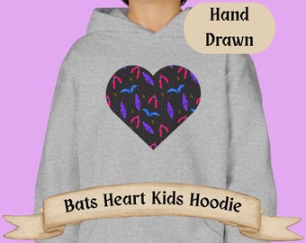 Neon vleermuishart hoodie, jeugdsweater met capuchon