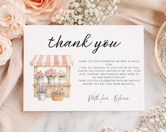 Bridal Shower Thank You Card Template, Flower Market Thank You Card, Fresh Off The Market Bridal Shower, Editable Canva Template