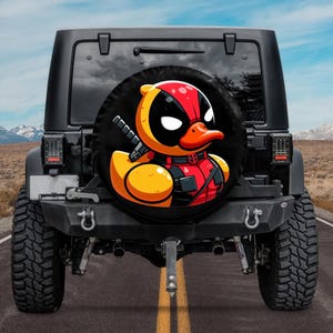 Funda para rueda de repuesto con diseño de patito de goma, diseño de superhéroe de cómic, decoración para coche impermeable y resistente a los rayos UV.