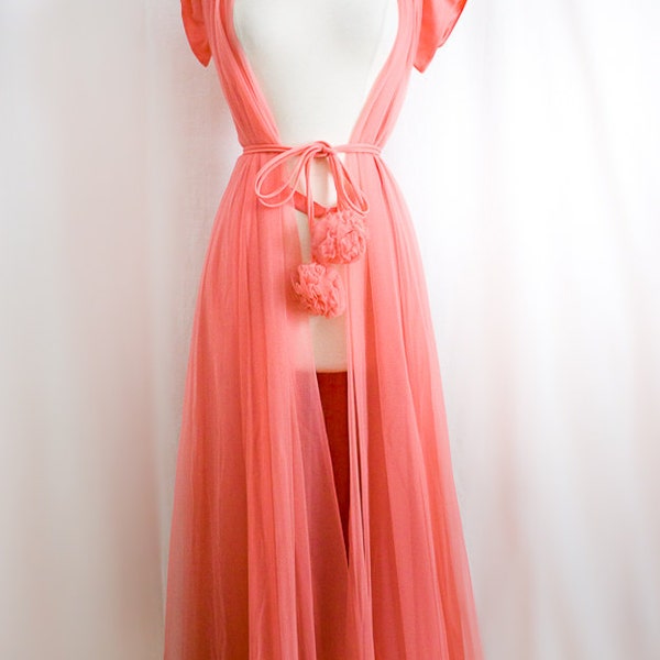 1960's Vintage Couture Lingerie / Peignoir Robe, Pom Pom