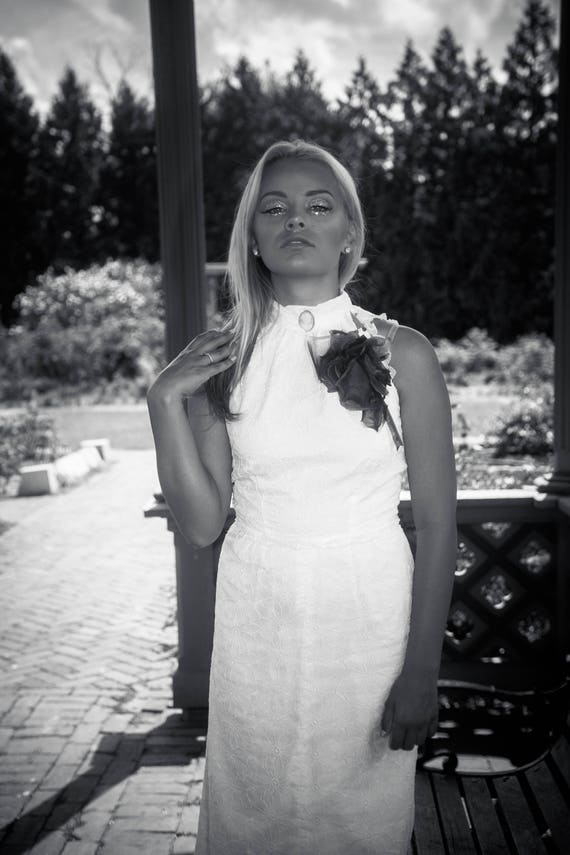 50s 60s White Halter Wedding Dress Vintage High Collar Etsy