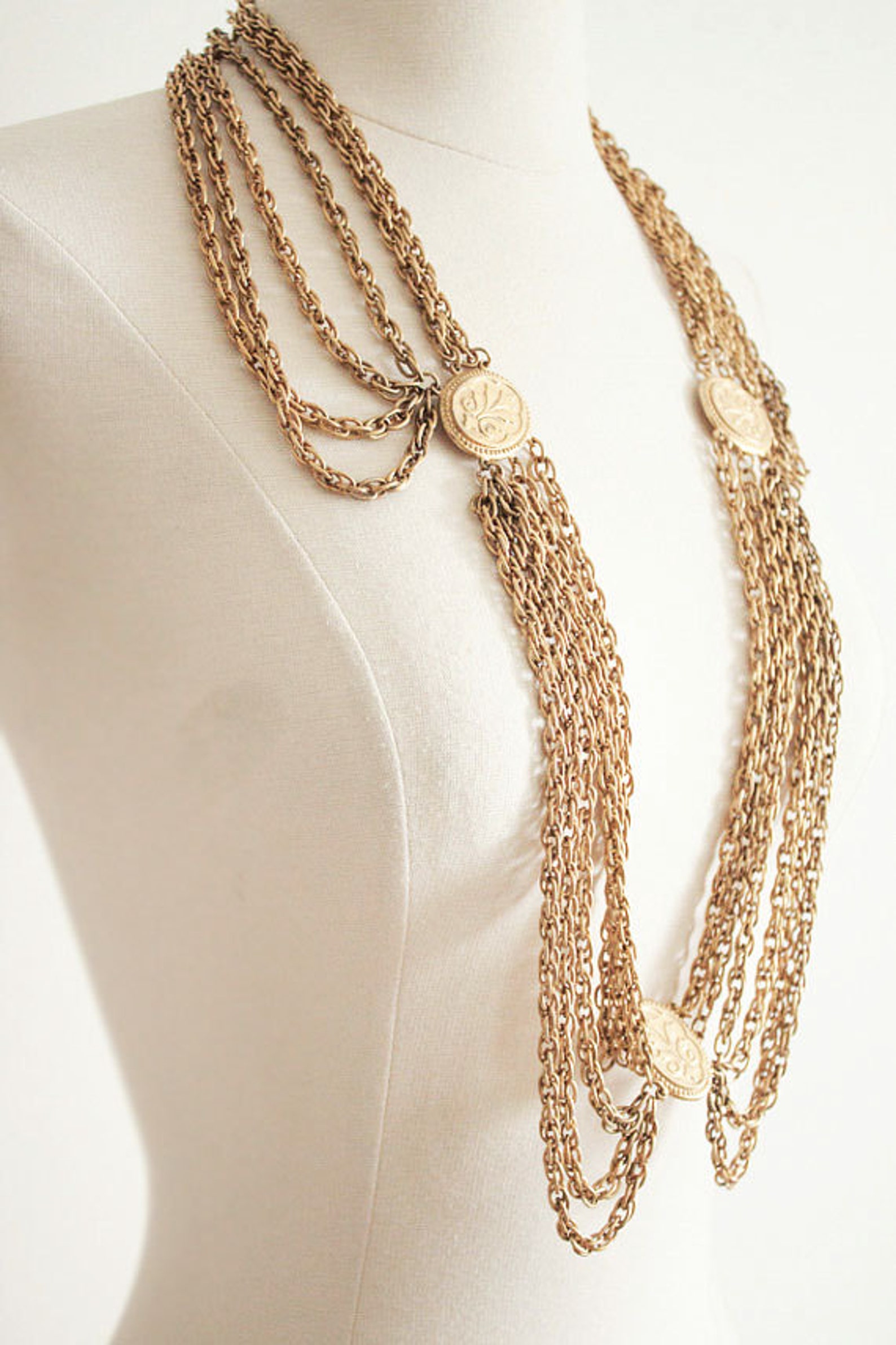 Draped Festoon Necklace. Gold Tone. Multi Chain. 1970s | Etsy