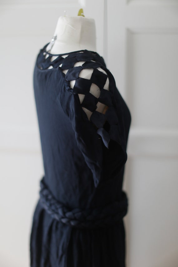 30s SILK Dress - Navy Maritime Victorian Flapper G
