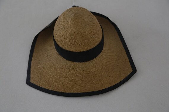 Antique Staw Hat - Primitive Edwardian Black Ribbo