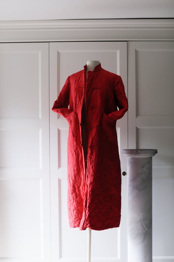 QUILTED 40's KIMONO ROBE - Red Embroidered Shangai