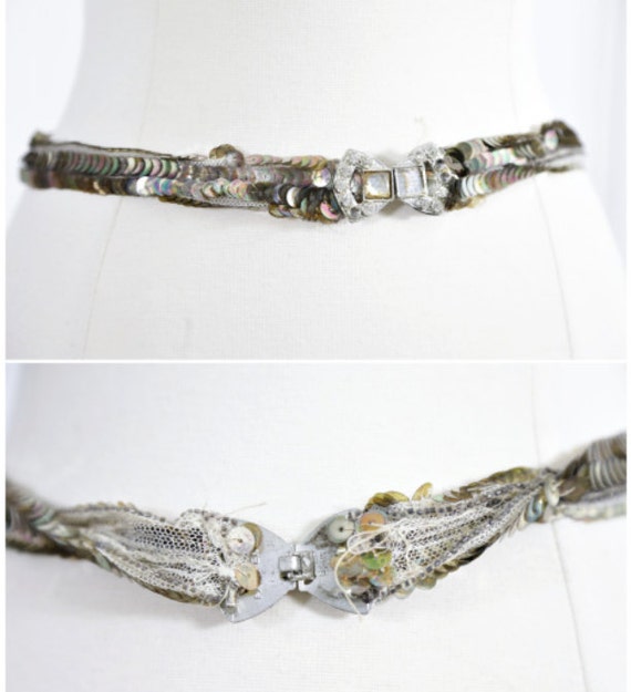 20s Sequin Belt. / Metal. Rhinestone Clasp.