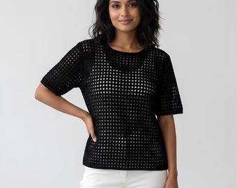 Crochet Pattern PDF — Mesh Stitch Top, Boho Summer Sweater , Lightweight Lace Pullover,