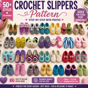 Crochet Slippers Pattern  | Women's Booties & Easy House Slippers Bundle | Adult Indoor Socks | | Cabin Shoes