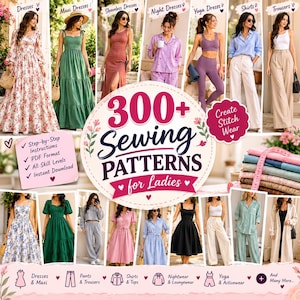Sewing Pattern Bundle PDF | 300+ Beginner Sewing Patterns | Summer Dress, Romper, Pants & Apron Templates |