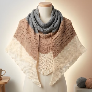 Patrón de chal de ganchillo – Elegante chal triangular en PDF, bufanda de ganchillo estilo boho con encaje moderno