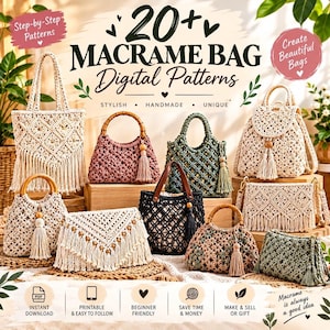 Macrame Bag Pattern Bundle 20 Designs | Boho Purse Tutorial, DIY Tote & Crossbody | Instant Download