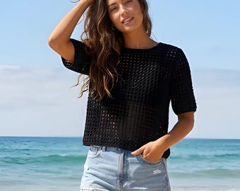 Crochet Pattern PDF — Mesh Stitch Top, Boho Summer Sweater , Lightweight Lace Pullover,,