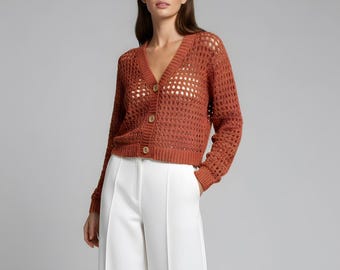 Crochet Pattern PDF — Mesh Cardigan, Boho Summer Sweater, Lightweight Lace Top, , Breezy Style