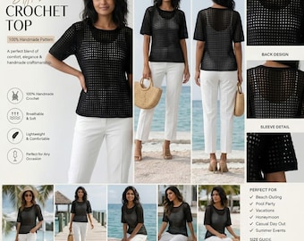Crochet Pattern PDF — Mesh Stitch Top, Boho Summer Sweater , Lightweight Lace Pullover,