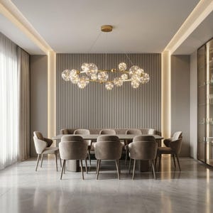 Luxury Nordic Ring Chandelier, Glass Globe Pendant Light, Modern Designer LED Ceiling Lamp for Dining Room, Stairwell & Living Room