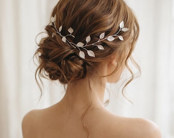 Handgemachte Silber Blatt Braut Haarranke, Hochzeit Boho Kopfschmuck, Waldfee Krone, elegantes Braut Haarband, zarter Haarschmuck