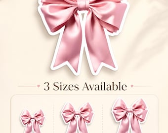 Pink Satin Bow Sticker, Coquette Sticker, Girly Laptop Sticker, Planner Decal (3 Sizes)