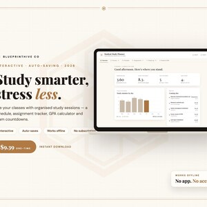 Student Study Planner 2026 | Class Schedule Assignment Tracker | GPA Calculator and Flashcards | College Exam Prep | Digital Download