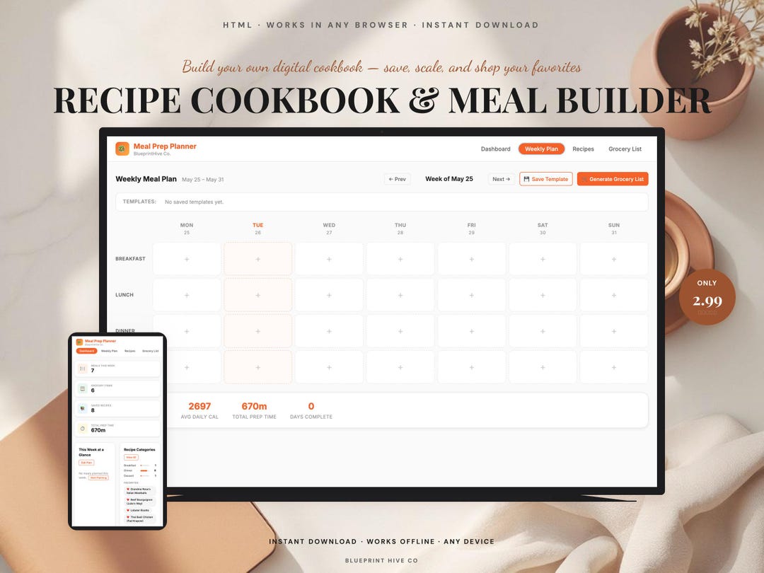 Recipe Cookbook Meal Builder | Digital Planner (lifetime Updates ...