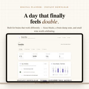ADHD Daily Planner 2026 | Focus Blocks and Brain Dump | Executive Function Tracker | Dopamine Habit Builder | Digital Download