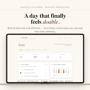 ADHD Daily Planner 2026 | Focus Blocks and Brain Dump | Executive Function Tracker | Dopamine Habit Builder | Digital Download