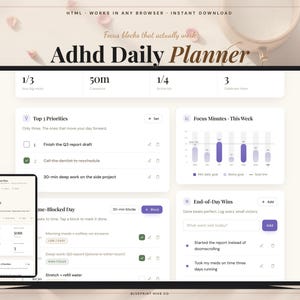 ADHS Tagesplaner 2026 | Focus Blocks and Brain Dump | Exekutive Funktion Tracker | Dopamin Habit Gestalter | Digitaler Download
