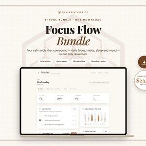 Focus Flow Bündel | ADHS Gewohnheit Schlaf und Stimmung Tracker | Produktiyalität Wellness System | 4 Kalender 2026 | Sofort Download