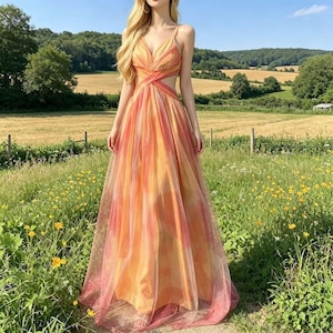 etsy bridesmaid dresses chiffon Peach Bridesmaid Chiffon Dress, Long Greek Style Wedding Party Gown with Draped Bodice