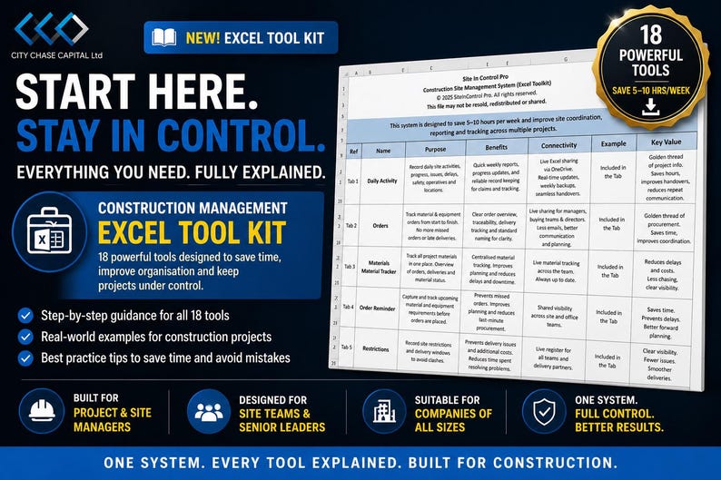 Construction Management Excel Template | Project Tracker | Construction ...