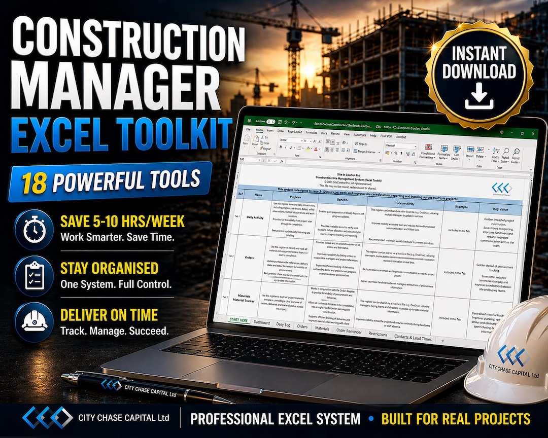 Construction Management Excel Template | Project Tracker | Construction ...