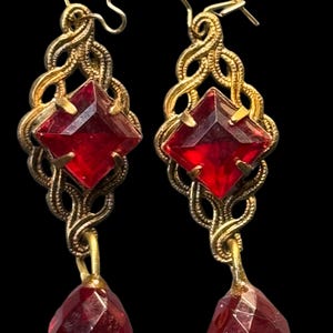 Vintage Victorian Revival Ruby-Red Drop Earrings