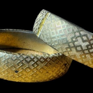 Two Vintage 1960s Gold-toned Geometric Hinged Bangle Bracelets