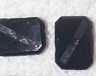 Vintage 1930’s French Jet Glass Stones with Engraved Center and Hole