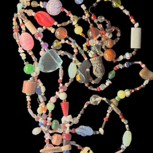 Vintage BoHo Beaded Necklace, 6 Foot Long Necklace