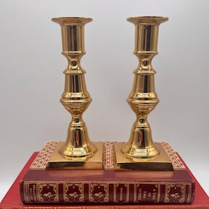 Pair of Vintage Newport Brass Candlesticks | Victorian Style Beehive Base | Solid Brass Taper Holders