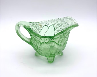 Crémier en verre à l'uranium, motif poire en verre de l'Indiana, illumine les rayons UV !
