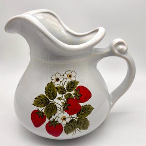 Vintage McCoy Pottery Strawberry Pitcher | 1970s American Stoneware Kitchenware
