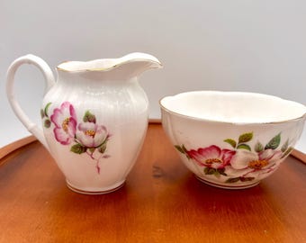 Royal Albert Wild Roses Cream and Sugar Set, Bone China, Gold Rim